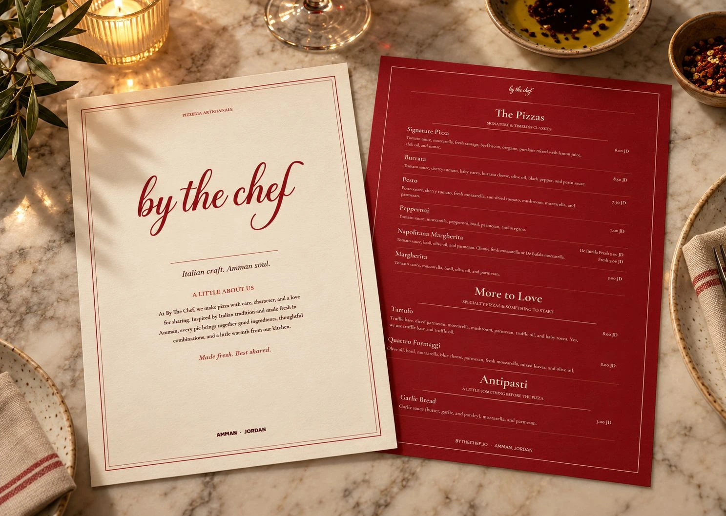 By The Chef menus — Italian craft, Amman soul